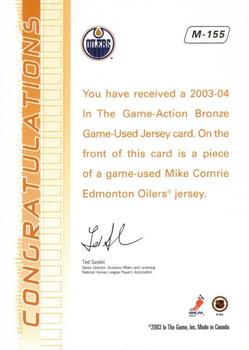 2003-04 In The Game Action - Jerseys #M-155 Mike Comrie Back