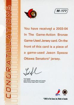 2003-04 In The Game Action - Jerseys #M-177 Jason Spezza Back
