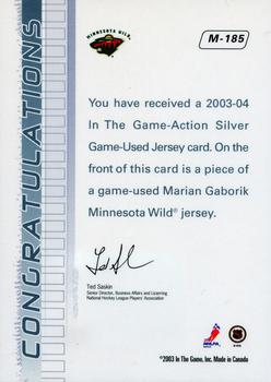 2003-04 In The Game Action - Jerseys #M-185 Marian Gaborik Back