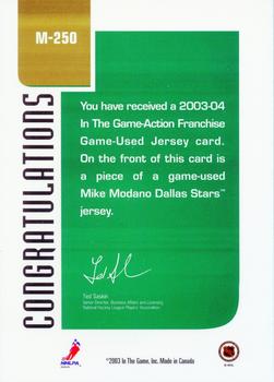 2003-04 In The Game Action - Jerseys #M-250 Mike Modano Back