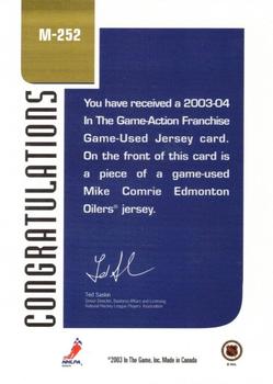 2003-04 In The Game Action - Jerseys #M-252 Mike Comrie Back