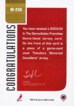 2003-04 In The Game Action - Jerseys #M-256 Jose Theodore Back