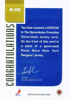2003-04 In The Game Action - Jerseys #M-260 Pavel Bure Back