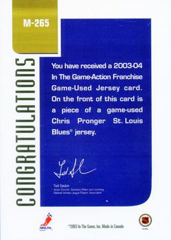 2003-04 In The Game Action - Jerseys #M-265 Chris Pronger Back