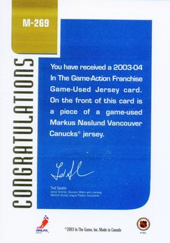 2003-04 In The Game Action - Jerseys #M-269 Markus Naslund Back