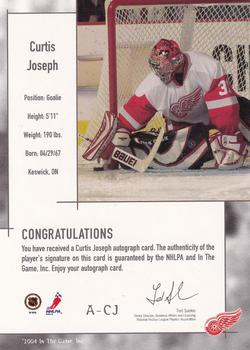 2003-04 In The Game Used Signature Series - Autographs #A-CJ Curtis Joseph Back
