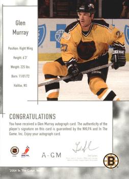 2003-04 In The Game Used Signature Series - Autographs #A-GM Glen Murray Back