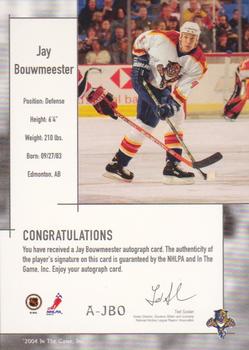 2003-04 In The Game Used Signature Series - Autographs #A-JBO Jay Bouwmeester Back
