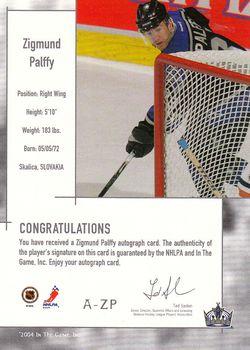 2003-04 In The Game Used Signature Series - Autographs #A-ZP Zigmund Palffy Back
