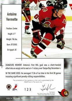 2003-04 In The Game Used Signature Series - Autographs Gold #123 Antoine Vermette Back