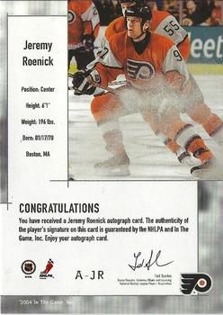 2003-04 In The Game Used Signature Series - Autographs Gold #A-JR Jeremy Roenick Back
