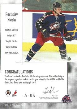 2003-04 In The Game Used Signature Series - Autographs Gold #A-RK2 Rostislav Klesla Back