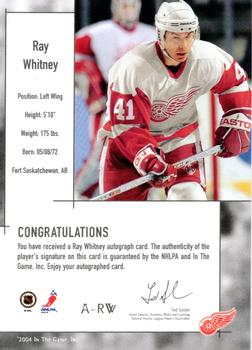 2003-04 In The Game Used Signature Series - Autographs Gold #A-RW Ray Whitney Back