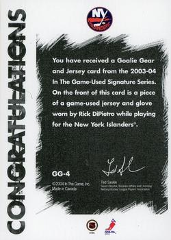 2003-04 In The Game Used Signature Series - Goalie Gear #GG-04 Rick DiPietro Back