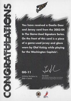 2003-04 In The Game Used Signature Series - Goalie Gear #GG-11 Olaf Kolzig Back