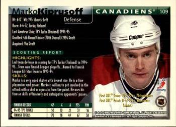 1995-96 Bowman #109 Marko Kiprusoff Back