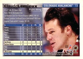 1995-96 Bowman #13 Claude Lemieux Back