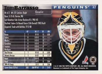 1995-96 Bowman #47 Tom Barrasso Back