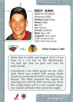 2003-04 In The Game VIP #3 Brent Burns Back
