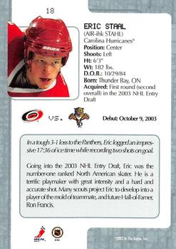 2003-04 In The Game VIP #18 Eric Staal Back