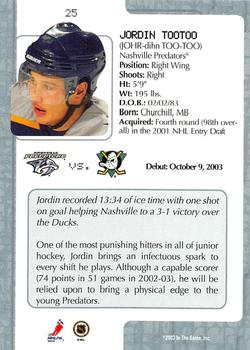 2003-04 In The Game VIP #25 Jordin Tootoo Back