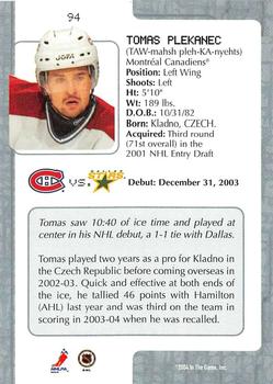 2003-04 In The Game VIP #94 Tomas Plekanec Back
