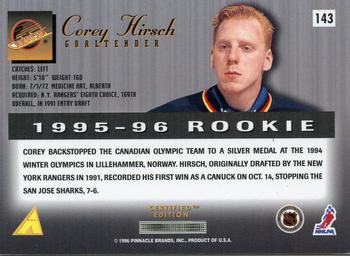 1995-96 Select Certified #143 Corey Hirsch Back