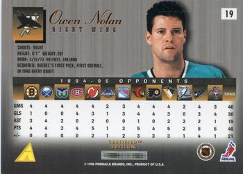 1995-96 Select Certified #19 Owen Nolan Back