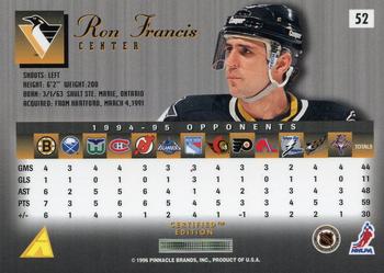 1995-96 Select Certified #52 Ron Francis Back