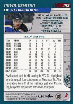 2003-04 O-Pee-Chee - Red #143 Pavol Demitra  Back