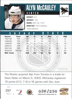 2003-04 Pacific - Blue #297 Alyn McCauley Back