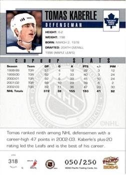 2003-04 Pacific - Blue #318 Tomas Kaberle Back