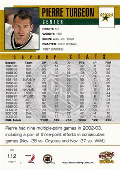 2003-04 Pacific - Red #112 Pierre Turgeon Back