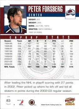 2003-04 Pacific - Red #83 Peter Forsberg Back