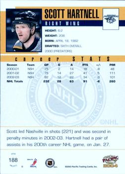 2003-04 Pacific - Red #188 Scott Hartnell Back