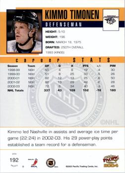 2003-04 Pacific - Red #192 Kimmo Timonen Back