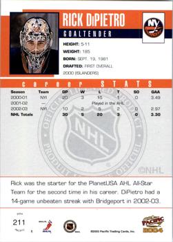 2003-04 Pacific - Red #211 Rick DiPietro Back