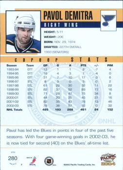 2003-04 Pacific - Red #280 Pavol Demitra Back