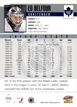 2003-04 Pacific - Red #315 Ed Belfour Back