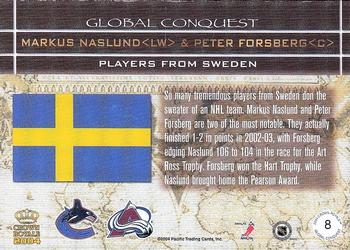 2003-04 Pacific Crown Royale - Global Conquest #8 Markus Naslund / Peter Forsberg Back