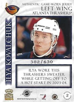 2003-04 Pacific Crown Royale - Game-Worn Jerseys (Hobby) #2 Ilya Kovalchuk Back