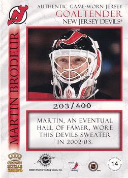 2003-04 Pacific Crown Royale - Game-Worn Jerseys (Hobby) #14 Martin Brodeur Back