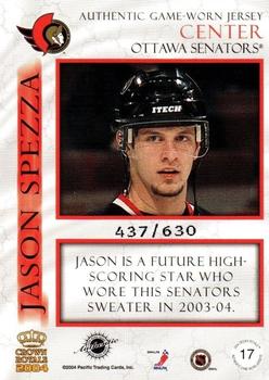 2003-04 Pacific Crown Royale - Game-Worn Jerseys (Hobby) #17 Jason Spezza Back