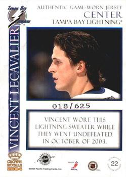 2003-04 Pacific Crown Royale - Game-Worn Jerseys (Hobby) #22 Vincent Lecavalier Back