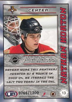 2003-04 Pacific Heads Up - Game-Worn Jerseys #13 Nathan Horton Back