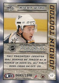 2003-04 Pacific Heads Up - Game-Worn Jerseys #17 Jordin Tootoo Back