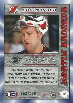 2003-04 Pacific Heads Up - Game-Worn Jerseys #18 Martin Brodeur Back