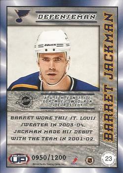 2003-04 Pacific Heads Up - Game-Worn Jerseys #23 Barret Jackman Back