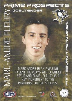 2003-04 Pacific Heads Up - Prime Prospects #17 Marc-Andre Fleury Back