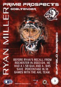 2003-04 Pacific Heads Up - Prime Prospects #3 Ryan Miller Back